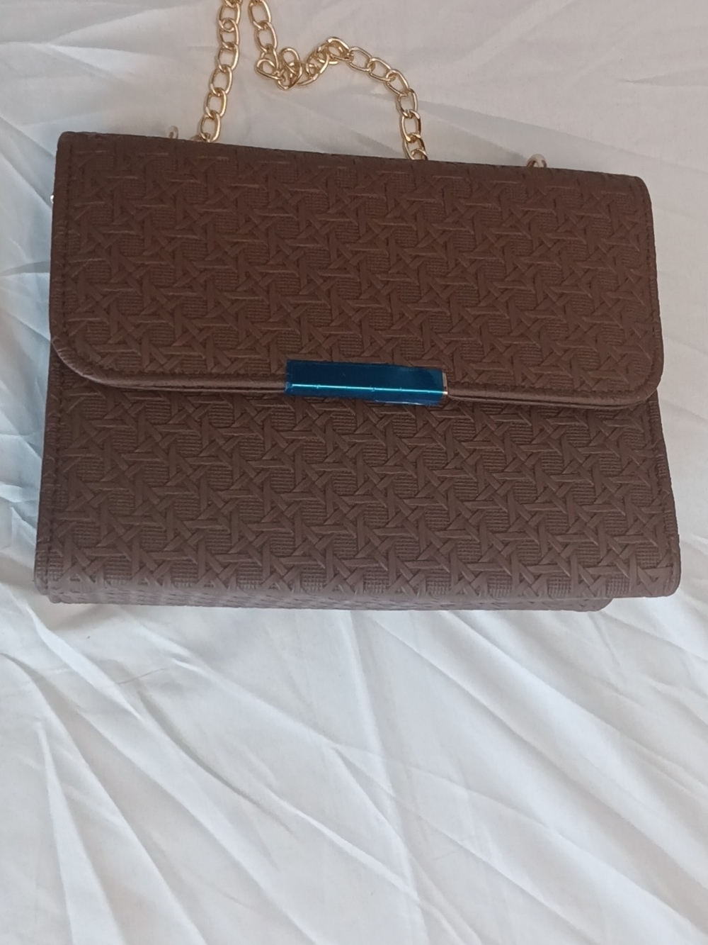 Others Follow Chocolate Brown Textured Crossbody with Gold Chain